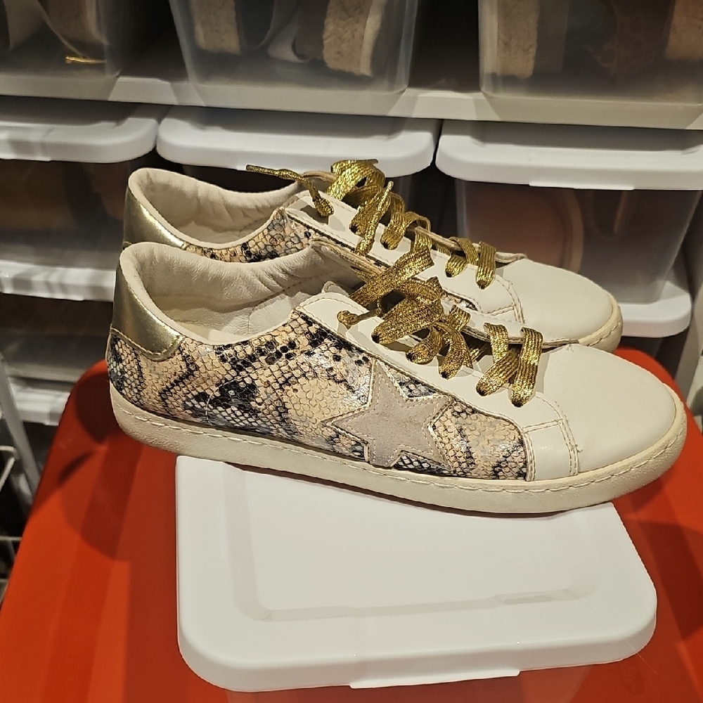 Vintage Havana Snake Print Sneakers with Gold Accents